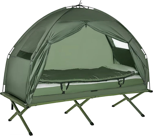 6-In-1 Folding Tent Cot Combo with Mattress, Pillow, Sleeping Bag for Outdoor Camping and Hiking