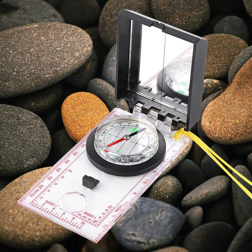 Multifunction Compass with Map Ruler, Mirror & Magnifying Glass — Lightweight Survival Navigation Tool