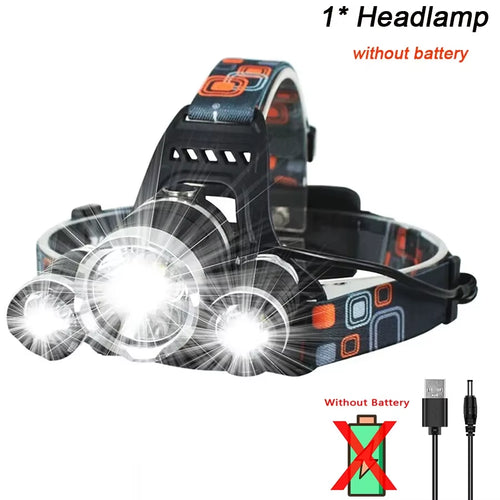 2*18650 USB Rechargeable Headlamp Powerful Led Flashlight Lantern Waterproof Flashlight Fishing Camping Portable Headlight