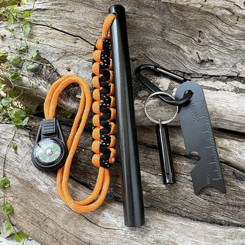 Magnesium Flint Fire Starter Kit — Firesteel Rod with Compass & Whistle for Camping & Survival