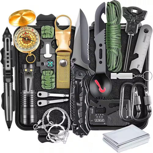 TrailGuard 19-in-1 Emergency Survival Kit — Waterproof Case, Paracord Bracelet, Fire Starter & More