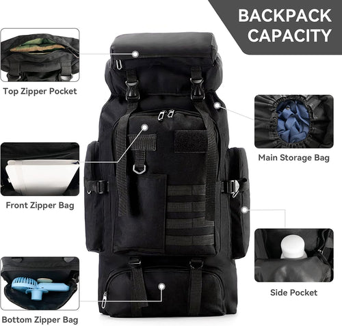 75L Hiking Backpack — Lightweight Waterproof 600D Oxford Tactical Pack for Camping, Trekking & Travel