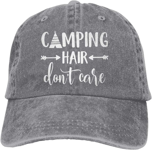 Women's "Camping Hair Don't Care" Baseball Cap — Adjustable Cotton Hat