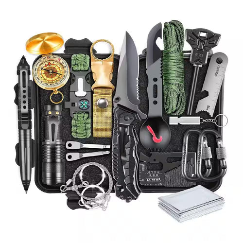 TrailGuard 19-in-1 Emergency Survival Kit — Waterproof Case, Paracord Bracelet, Fire Starter & More